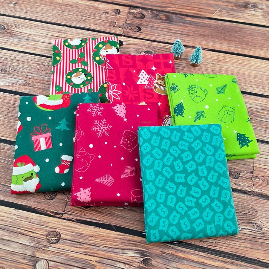 Squishmallows Squish the Season Fat Quarter Bundle from Northcott 6 Prints by Northcott