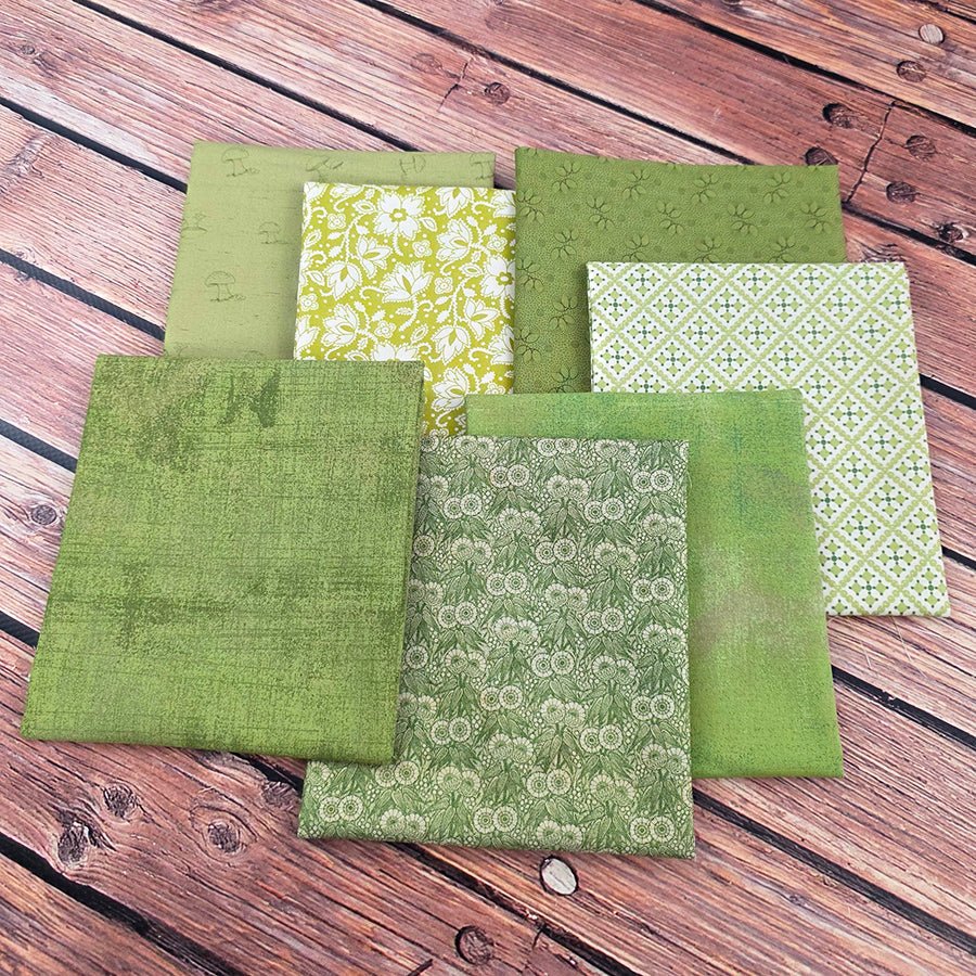 Stitched in Lucky Green – FWFS Exclusive 7 Piece Fat Quarter Bundle by Fort Worth Fabric Studio
