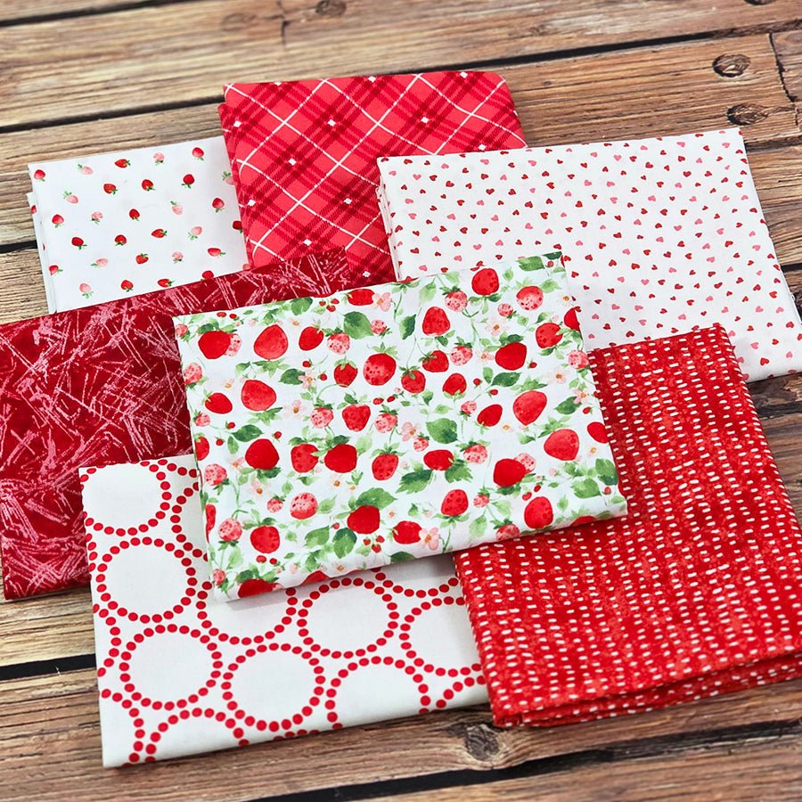Strawberry Kisses Pink & Red Fat Quarter Bundle (7 FQs) – FWFS Exclusive by Fort Worth Fabric Studio