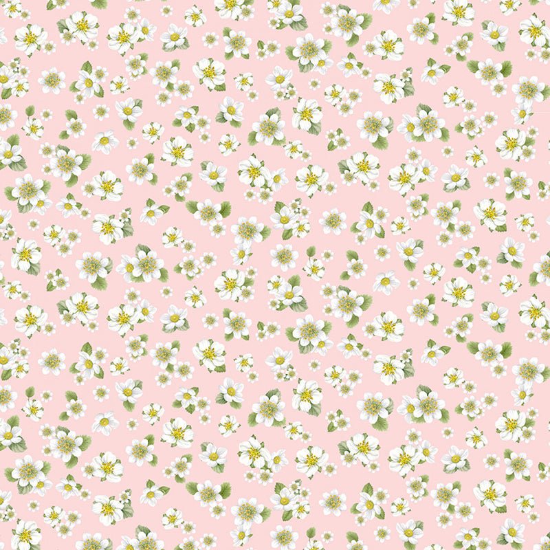 Timeless Treasures Berry Sweet Strawberry Blossoms Pink 1 Yard Cut - Timeless Treasures from Fort Worth Fabric Studio