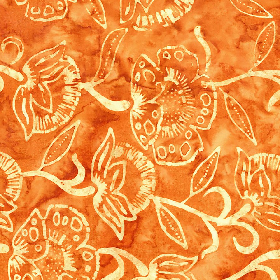 Tonga Batiks Hayride Batiks Watercolor Flowers Pumpkin 1 Yard Cut by Timeless Treasures
