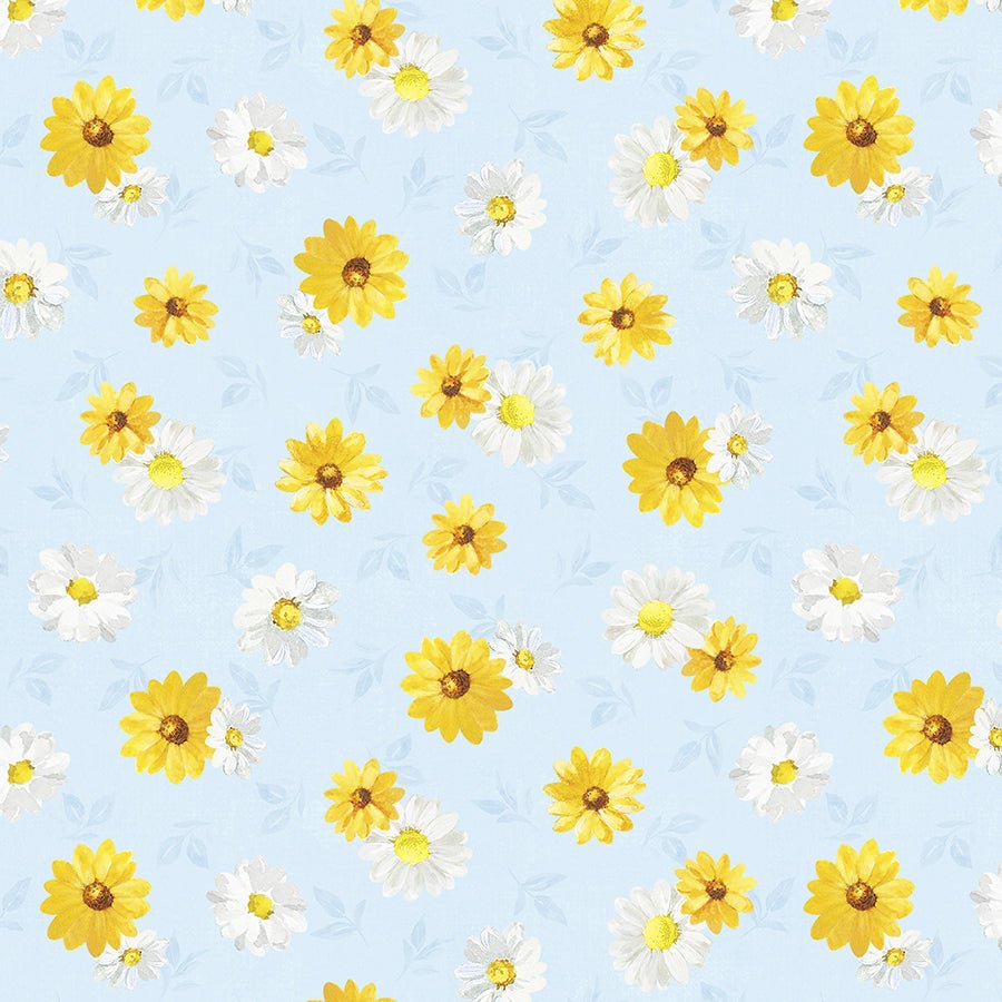 Wilmington Bees & Blooms Daisy Toss Blue 1 Yard Cut - Wilmington Prints from Fort Worth Fabric Studio