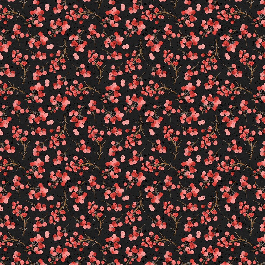 Wilmington Cardinal Celebration Berries Black 1 Yard Cut by Wilmington Prints