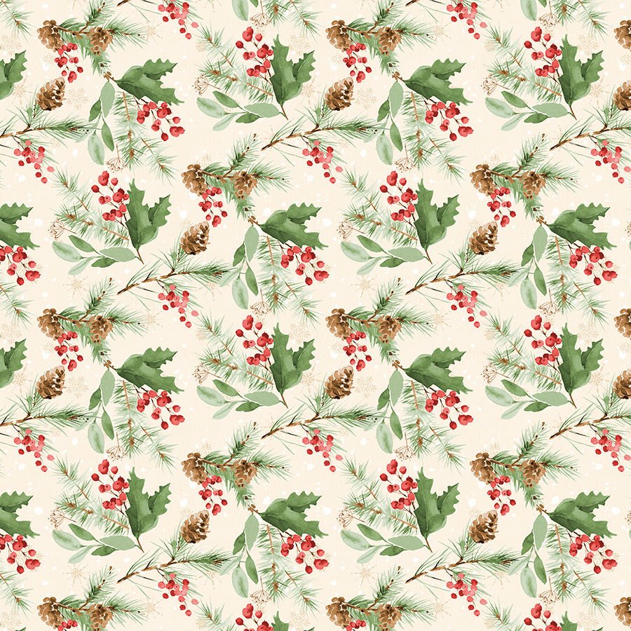Wilmington Cardinal Celebration Greenery Toss Cream 1 Yard Cut by Wilmington Prints