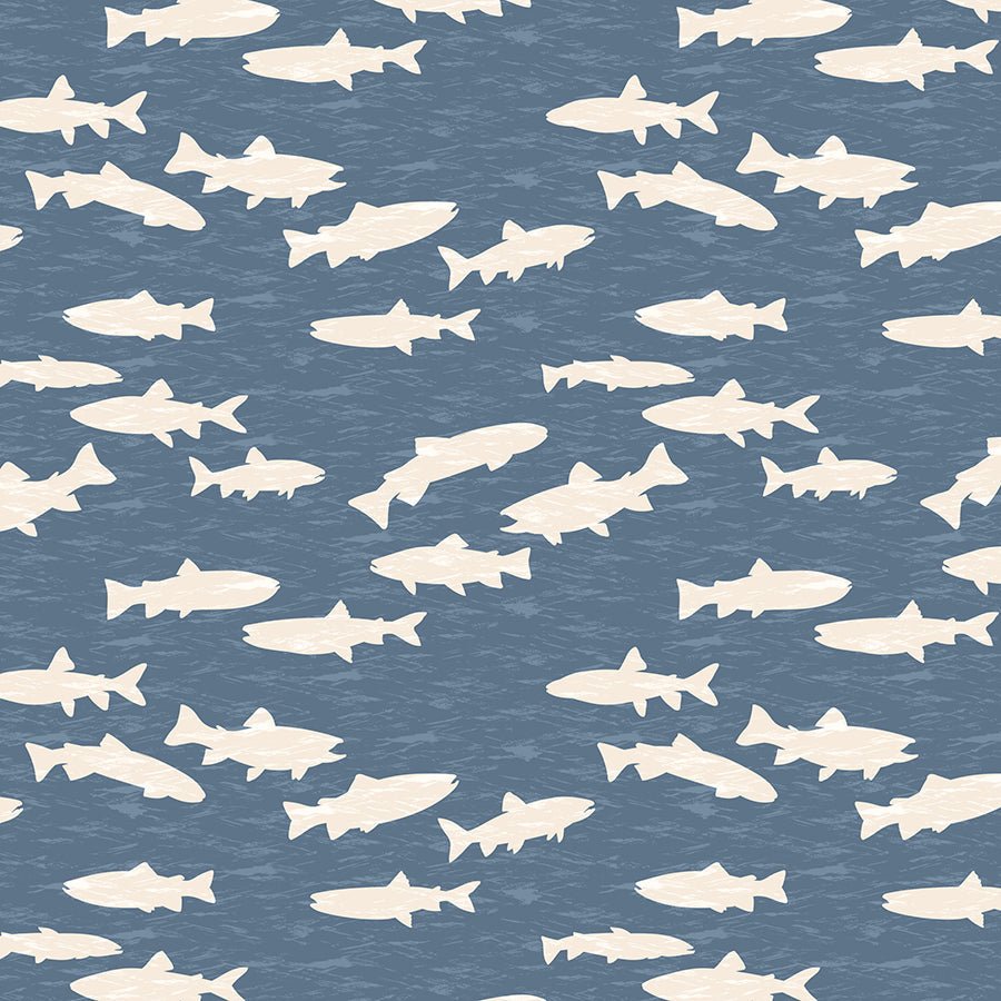 Wilmington Gone Fishing Silhouettes Blue/Cream 1 Yard Cut by Wilmington Prints