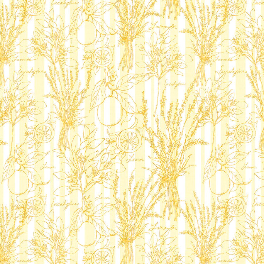 Wilmington Lavender Lemonade Toile Stripe Lemon 1 Yard Cut by Wilmington Prints