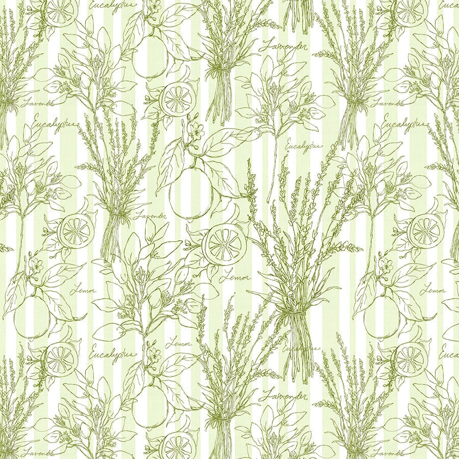 Wilmington Lavender Lemonade Toile Stripe Lime 1 Yard Cut by Wilmington Prints