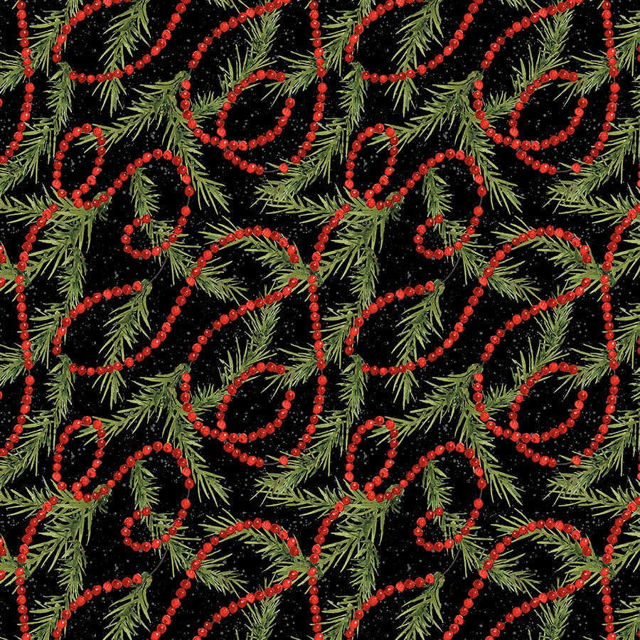 Wilmington Merry Gnome - ments Garland All Over Black 1 Yard Cut by Wilmington Prints