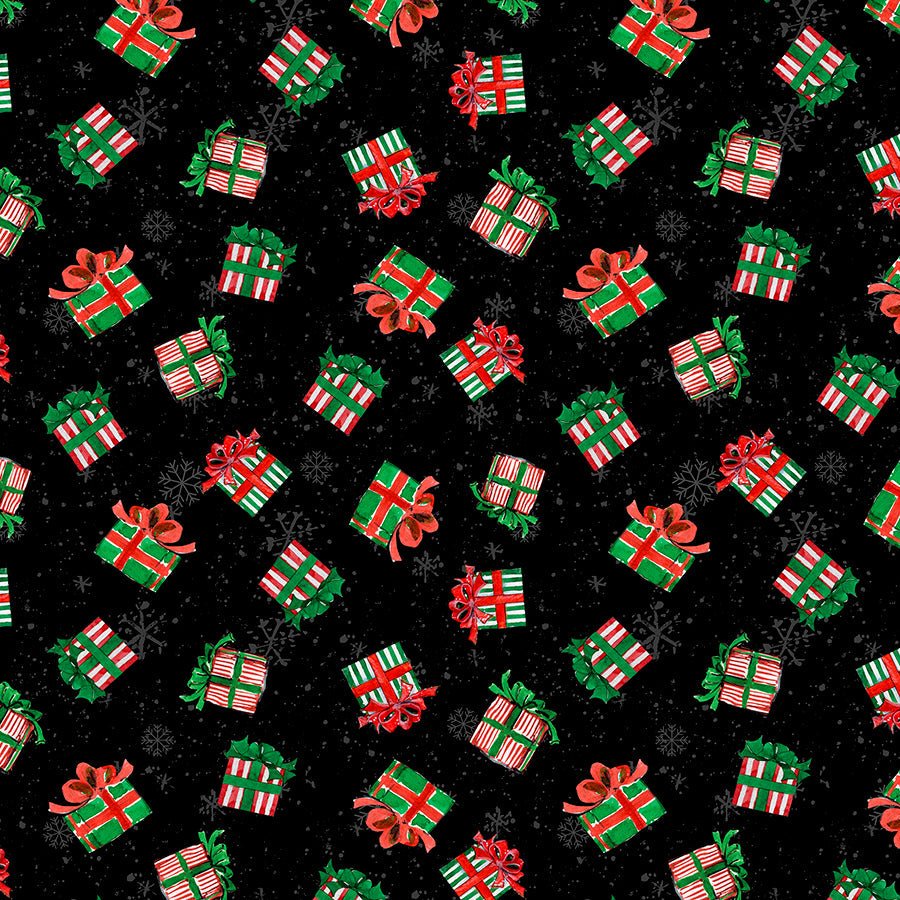 Wilmington Merry Gnome - ments Gift Toss Black 1 Yard Cut by Wilmington Prints