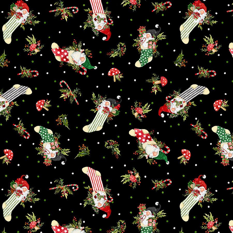 Wilmington Merry Gnome - ments Stocking Toss Black 1 Yard Cut by Wilmington Prints