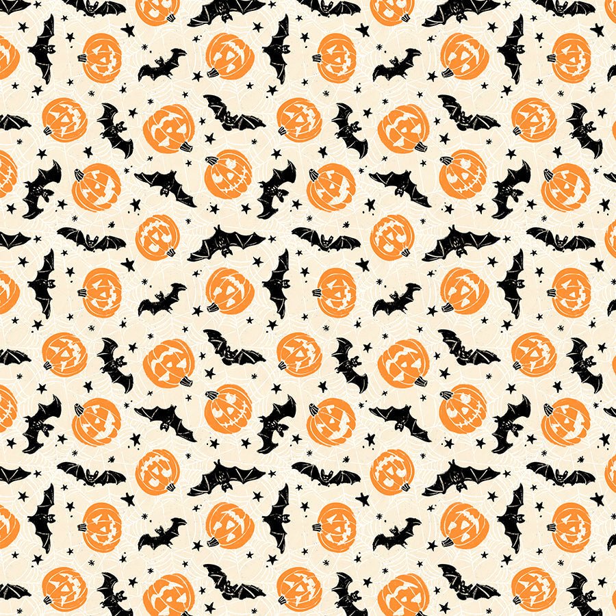 Wilmington Midnight Hauntings Bats & Pumpkins Cream 1 Yard Cut by Wilmington Prints