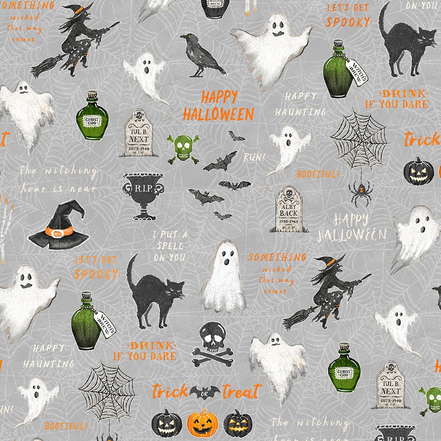 Wilmington Midnight Hauntings Large All Over Gray 1 Yard Cut by Wilmington Prints