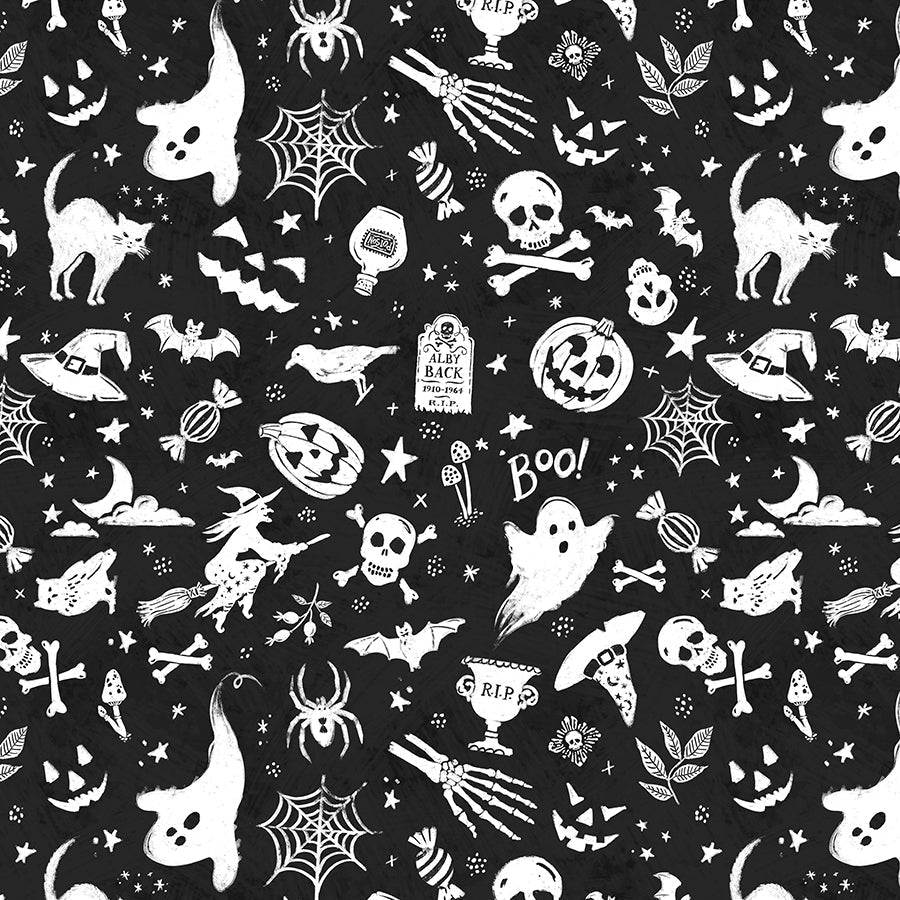 Wilmington Midnight Hauntings Motif Toss Black 1 Yard Cut by Wilmington Prints