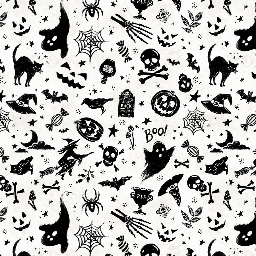 Wilmington Midnight Hauntings Motif Toss Cream 1 Yard Cut by Wilmington Prints