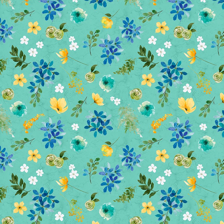 Wilmington Sunlit Serenade Large Floral Teal 1 Yard Cut by Wilmington Prints