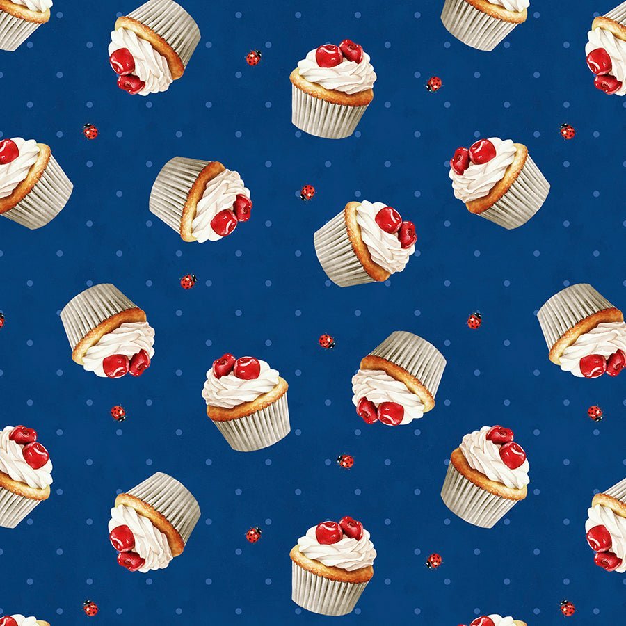 Wilmington Sweet Cherry Cupcake Toss Navy 1 Yard Cut by Wilmington Prints