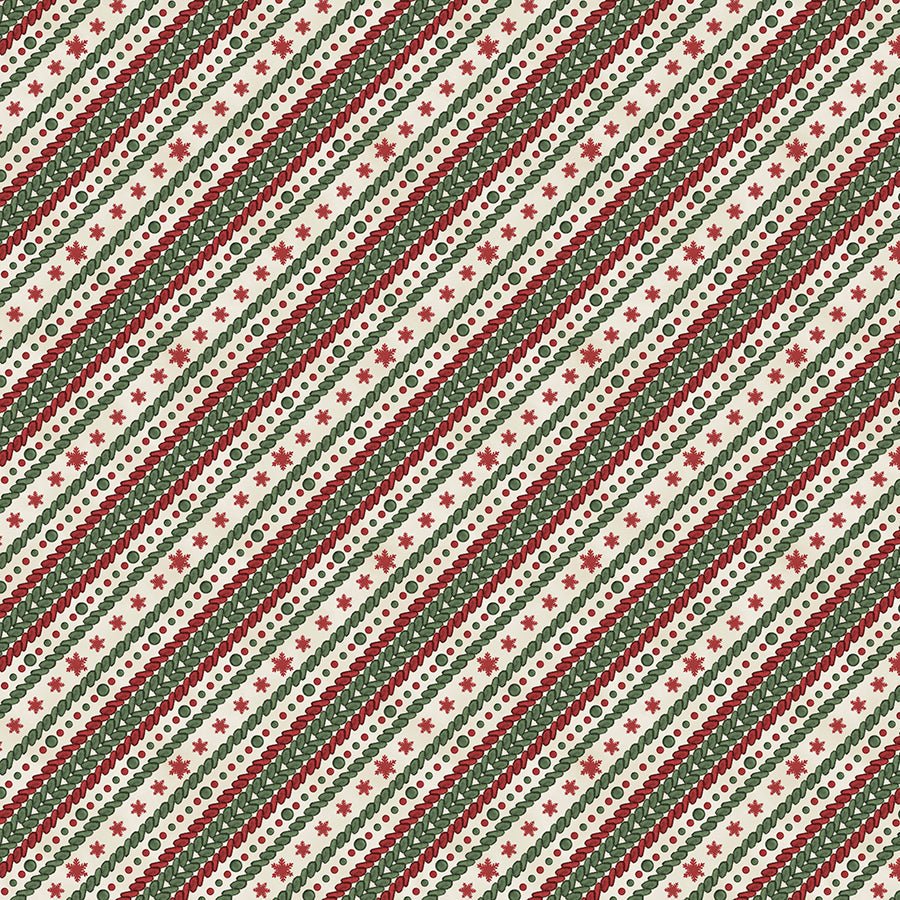 Wilmington Woodland Snowmen Ticking Stripe Cream 1 Yard Cut by Wilmington Prints