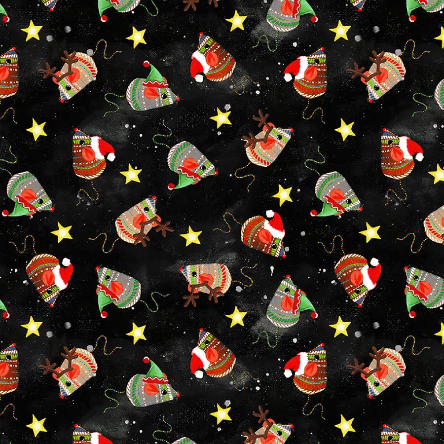 Windham Meowy Christmas Jolly Mice Black 1 Yard Cut by Windham